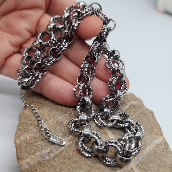 cult gaia Rolo Large Chunky Textured Rhodium 18K White Gold Plated - Picture 7 of 13